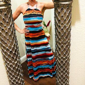Veronica M Cross Back Tie Sunset Striped Dress